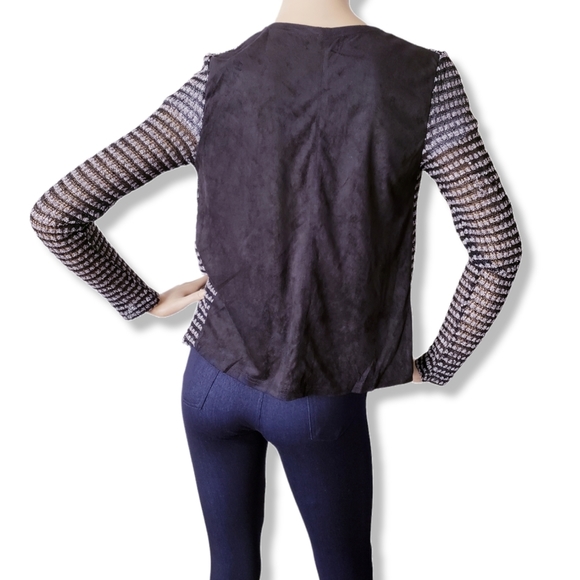 Tcec Black & White Sequined Mixed Media Wrap Open Front Cardigan - Picture 7 of 8